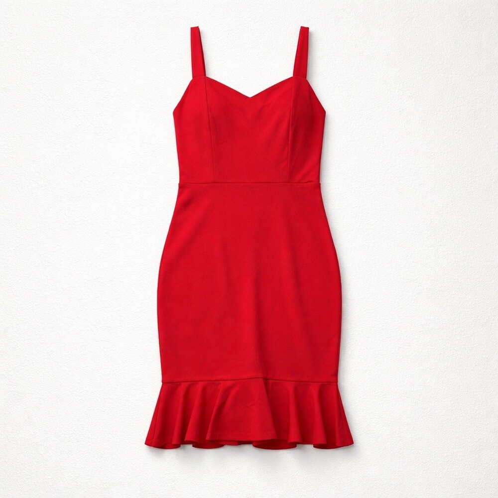 Just Me Dress Womens Size S Red Bodycon Mini Sweetheart Neckline Ruffle - Picture 2 of 6